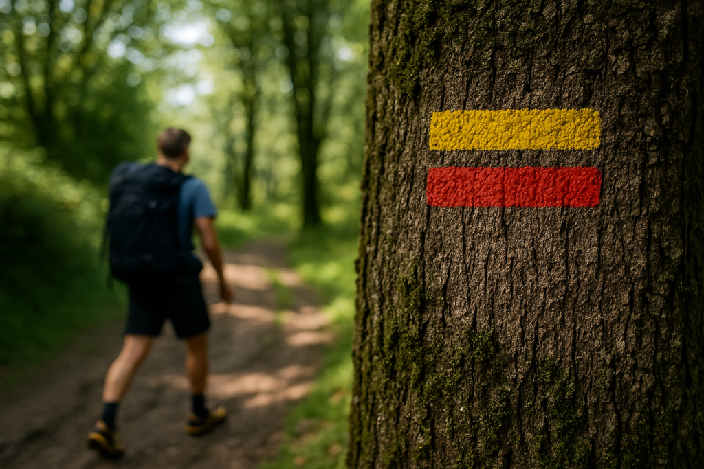 Balise jaune et rouge GRP Tour de la Barguillère